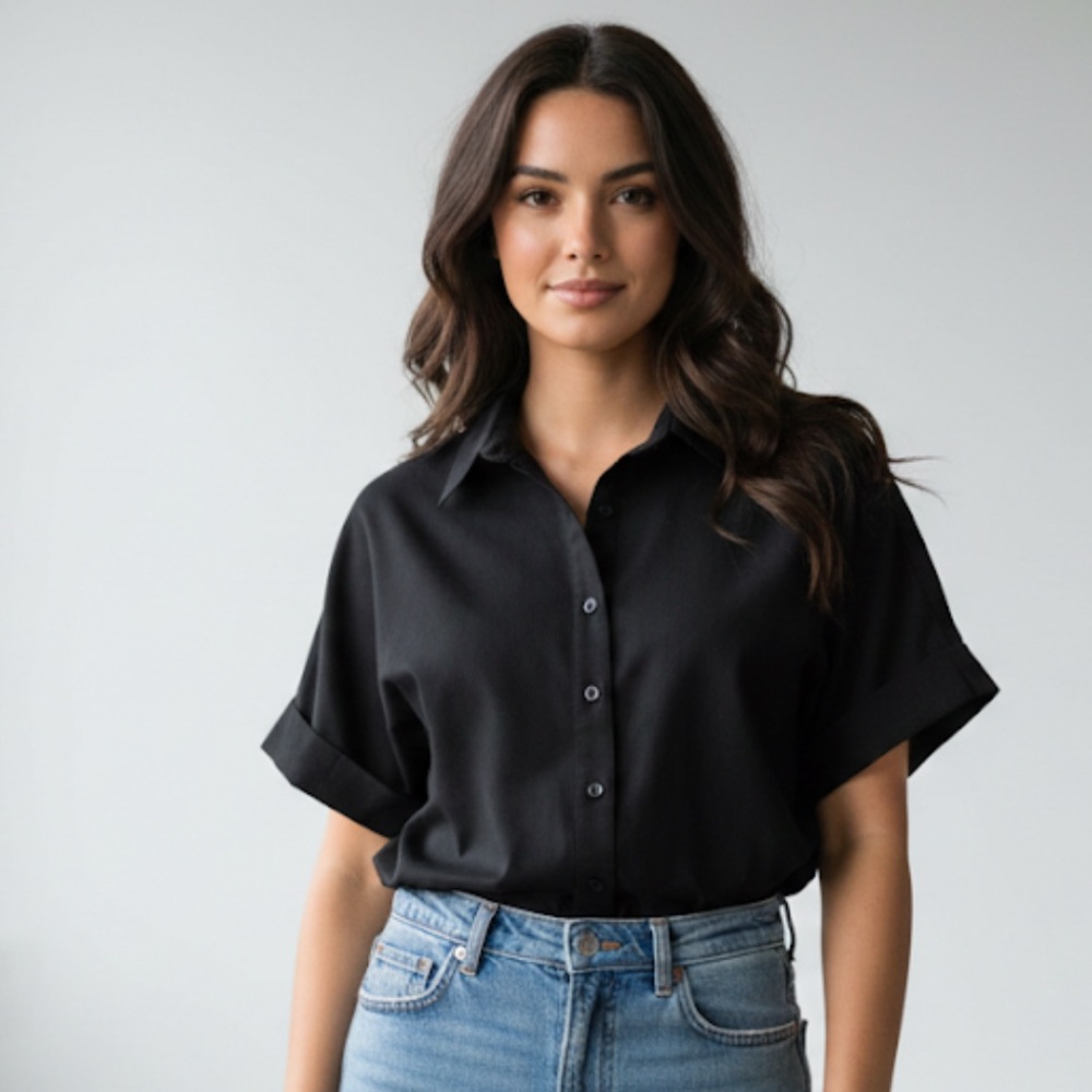 FINLEY Black Short Sleeve Camp Shirt Size Large